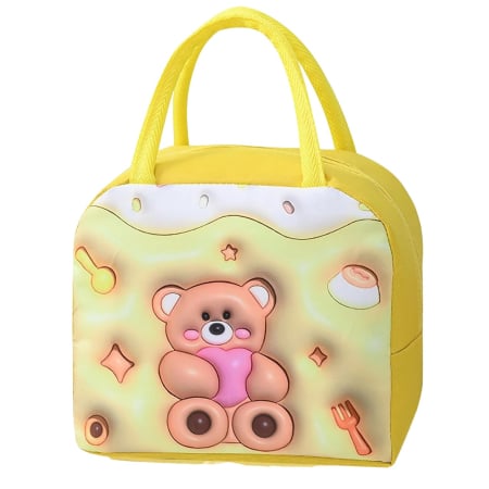 ✨TOATE PRODUSELE✨ - Geantă Frigorifică, , cu Desene Animate 3D, Portabilă pentru Copii, de Prânz, din Pânză Oxford, 23x13x19 cm, Model Ursulet, Galben