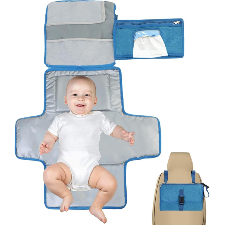 Geanta Multifunctionala, , Tip Aleza de Schimbat Scutece, Impermeabila, din Panza Oxford, cu Buzunare, Usor de Agatat, 30 x 20 cm, Albastru [6]