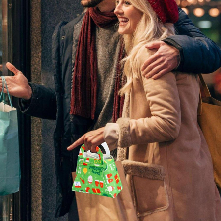 Geanta pentru Copii, , Pliabila, pentru Cadouri de Craciun, din Panza Netesuta, 13 x 12 x 6 cm, Verde [1]