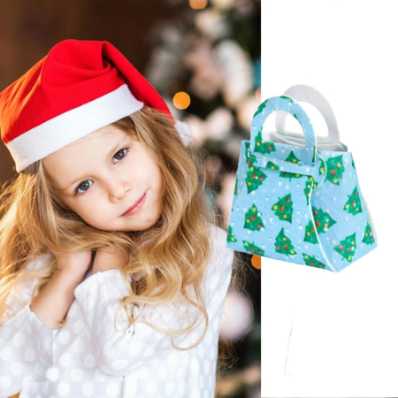 Geanta pentru Copii, , Pliabila, pentru Cadouri de Craciun, din Panza Netesuta, Braduti, 13 x 12 x 6 cm, Verde [2]