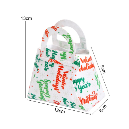 Geanta pentru Copii, , Pliabila, pentru Cadouri de Craciun, din Panza Netesuta, Mesaje de Craciun, 13 x 12 x 6 cm, Alb [3]