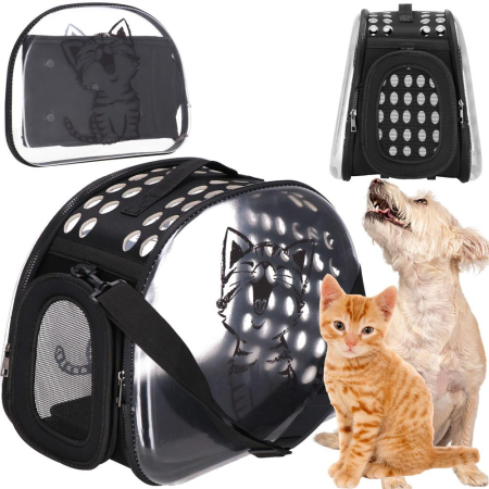 Geanta pentru transport animale de companie pisica sau catel, M, 42x26x32 cm, transparent [3]