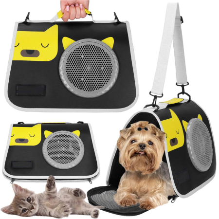 Geanta pentru transport animale mici, pentru caine si pisica, pliabila, 24x40x24 cm, negru [1]