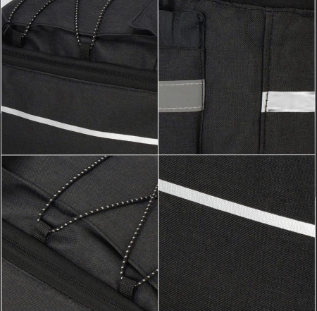 Geanta portbagaj bicicleta, 1 compartiment si 2 buzunare laterale, 38x14x16cm, negru cu elemente reflectorizante gri [2]