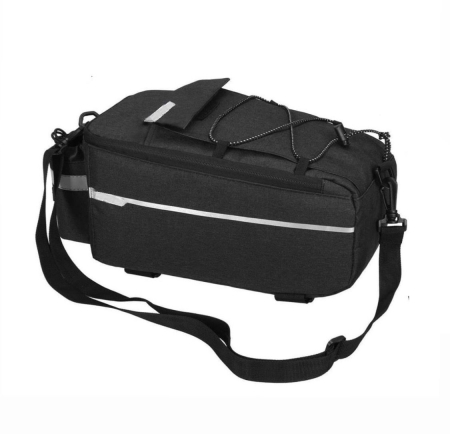 Disponibil livrare locker S - Geanta portbagaj bicicleta, 1 compartiment si 2 buzunare laterale, 38x14x16cm, negru cu elemente reflectorizante gri