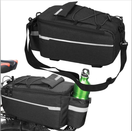 Geanta portbagaj bicicleta, 1 compartiment si 2 buzunare laterale, 38x14x16cm, negru cu elemente reflectorizante gri [1]