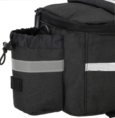 Geanta portbagaj bicicleta, 1 compartiment si 2 buzunare laterale, 38x14x16cm, negru cu elemente reflectorizante gri [6]