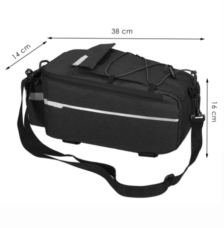 Geanta portbagaj bicicleta, 1 compartiment si 2 buzunare laterale, 38x14x16cm, negru cu elemente reflectorizante gri [10]