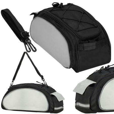 Geanta portbagaj bicicleta, 1 compartiment si 3 buzunare laterale, 40x20x17cm, negru cu elemente reflectorizante gri [13]