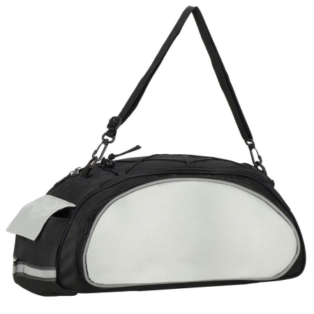 Disponibil livrare locker S - Geanta portbagaj bicicleta, 1 compartiment si 3 buzunare laterale, 40x20x17cm, negru cu elemente reflectorizante gri