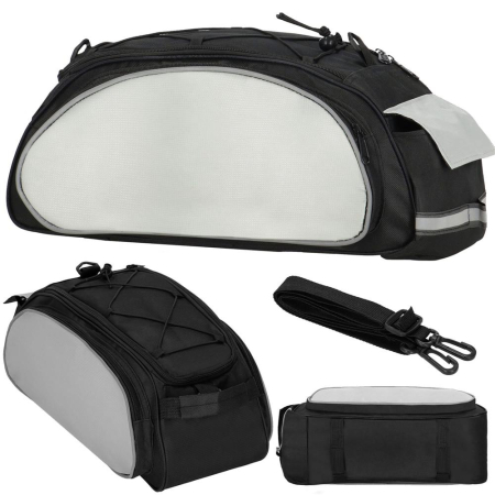Geanta portbagaj bicicleta, 1 compartiment si 3 buzunare laterale, 40x20x17cm, negru cu elemente reflectorizante gri [14]