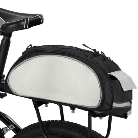 Geanta portbagaj bicicleta, 1 compartiment si 3 buzunare laterale, 40x20x17cm, negru cu elemente reflectorizante gri [17]