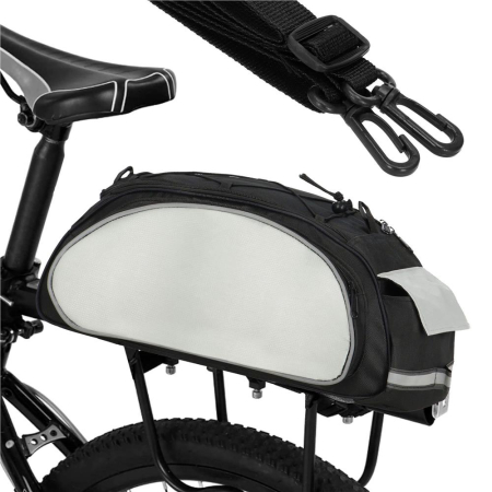 Geanta portbagaj bicicleta, 1 compartiment si 3 buzunare laterale, 40x20x17cm, negru cu elemente reflectorizante gri [12]