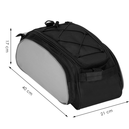 Geanta portbagaj bicicleta, 1 compartiment si 3 buzunare laterale, 40x20x17cm, negru cu elemente reflectorizante gri [20]