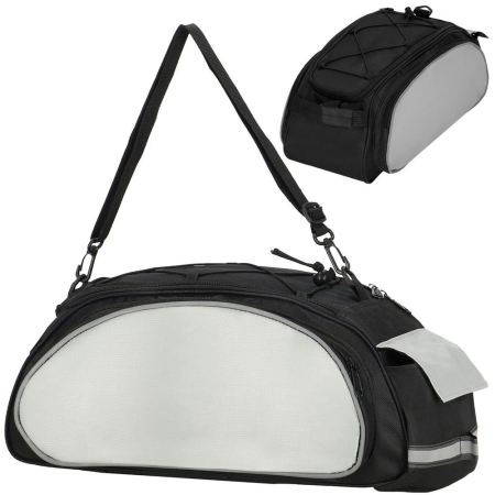 Geanta portbagaj bicicleta, 1 compartiment si 3 buzunare laterale, 40x20x17cm, negru cu elemente reflectorizante gri [16]