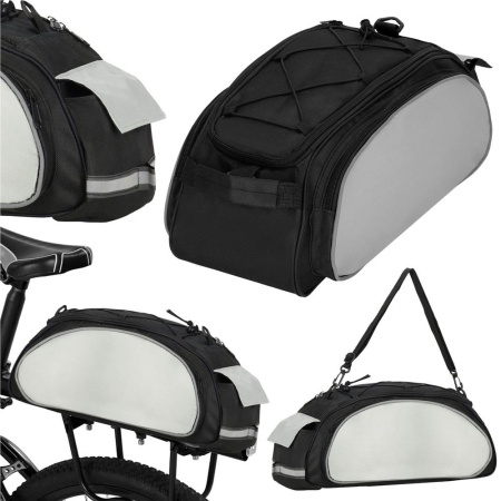 Geanta portbagaj bicicleta, 1 compartiment si 3 buzunare laterale, 40x20x17cm, negru cu elemente reflectorizante gri [15]