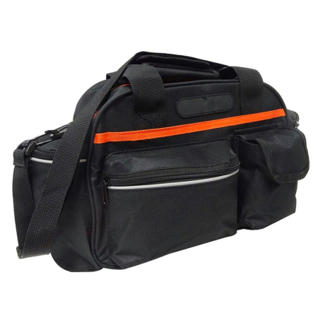 Geanta portbagaj bicicleta, 3 compartimente si 5 buzunare laterale, 45x20x22cm, negru cu elemente reflectorizante portocalii [1]