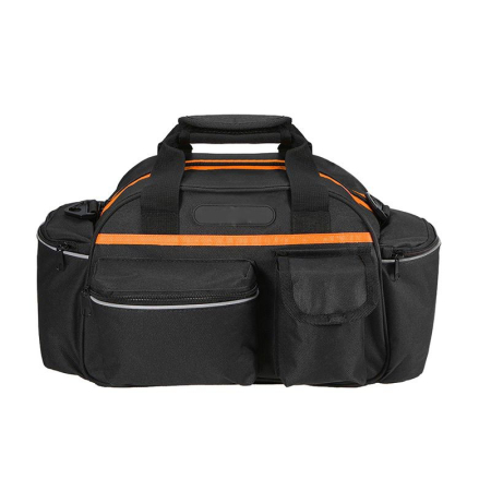 Geanta portbagaj bicicleta, 3 compartimente si 5 buzunare laterale, 45x20x22cm, negru cu elemente reflectorizante portocalii [2]