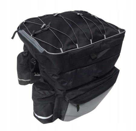Geanta portbagaj bicicleta dubla, 8 buzunare laterale, 39x34x43cm, negru cu elemente reflectorizante gri, protectie impermeabila [2]