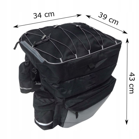 Geanta portbagaj bicicleta dubla, 8 buzunare laterale, 39x34x43cm, negru cu elemente reflectorizante gri, protectie impermeabila [8]