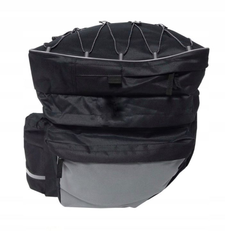 Geanta portbagaj bicicleta dubla, 8 buzunare laterale, 39x34x43cm, negru cu elemente reflectorizante gri, protectie impermeabila [5]