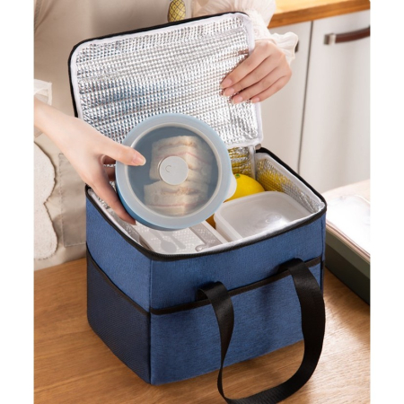 Geanta Termica pentru Pranz, Compartimente Telefon si Tacamuri, Multifunctionala, Impermeabila, 24x18x21 cm, Albastru [1]