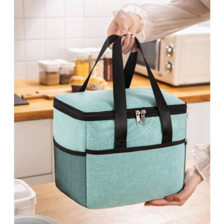 Geanta Termica pentru Pranz, Compartimente Telefon si Tacamuri, Multifunctionala, Impermeabila, 24x18x21 cm, Verde [6]