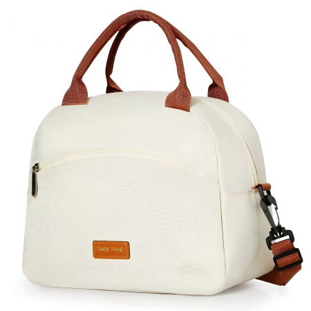 Geanta Termica pentru Pranz , Multifunctionala, Compartimentata, Impermeabila, 2 Tipuri de Manere, 26x14.3x21.2 cm, Crem [8]