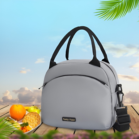 Geanta Termica pentru Pranz , Multifunctionala, Compartimentata, Impermeabila, 2 Tipuri de Manere, 26x14.3x21.2 cm, Gri [2]