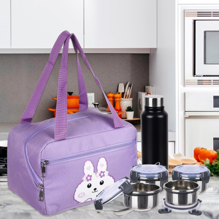 Geanta Termo-Izolanta, , Compartimente Telefon si Tacamuri, Multifunctionala, Impermeabila, 30x21x20 cm, Design Iepuras, Mov [1]