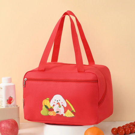 Geanta Termo-Izolanta, , Compartimente Telefon si Tacamuri, Multifunctionala, Impermeabila, 30x21x20 cm, Design Iepuras, Rosu [1]