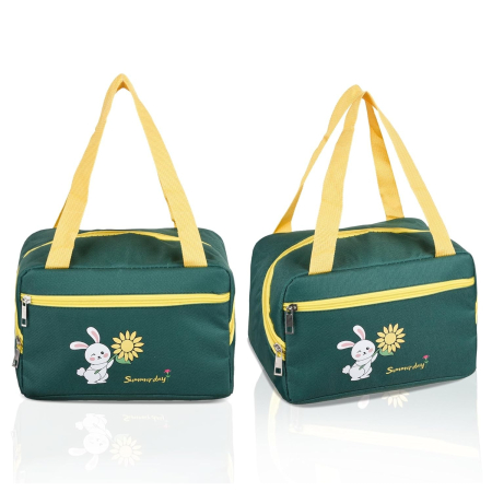 Geanta Termo-Izolanta, , Compartimente Telefon si Tacamuri, Multifunctionala, Impermeabila, 30x21x20 cm, Design Iepuras, Verde [4]