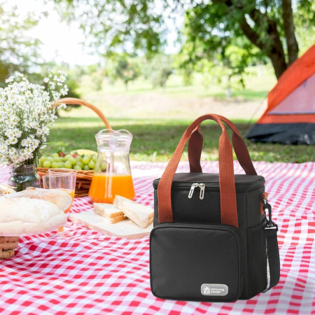 Geanta Termo-Izolanta, , Multifunctionala, 1 Compartiment Principal, 1 Buzunar Lateral Exterior, Impermeabila, Manere si Bretea de Umar, 25x22x15 cm, Negru [2]