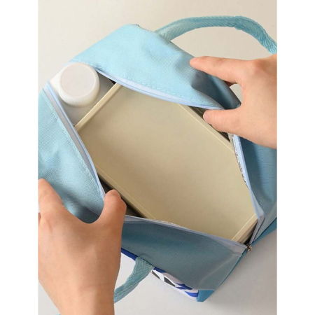 Geanta Termoizolanta pentru Copii, , 23x13x19 cm, Model Imprimeu Catel, din Folie de Aluminiu si Panza Oxford, Albastru/Alb [3]