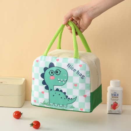 Geanta Termoizolanta pentru Copii, , 23x13x19 cm, Model Imprimeu Dinozaur, din Folie de Aluminiu si Panza Oxford, Verde [3]