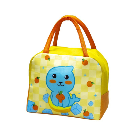 ✨TOATE PRODUSELE✨ - Geanta Termoizolanta pentru Copii, , 23x13x19 cm, Model Imprimeu Foca, din Folie de Aluminiu si Panza Oxford, Galben/Portocaliu