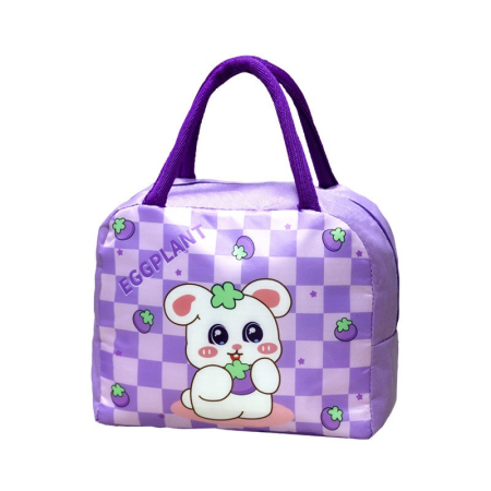 ✨TOATE PRODUSELE✨ - Geanta Termoizolanta pentru Copii, , 23x13x19 cm, Model Imprimeu Iepuras, din Folie de Aluminiu si Panza Oxford, Mov