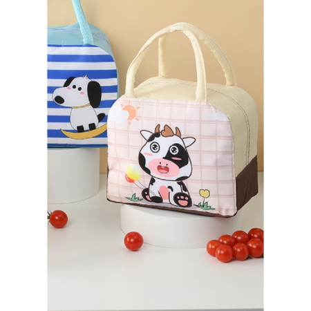 Geanta Termoizolanta pentru Copii, , 23x13x19 cm, Model Imprimeu Vacuta, din Folie de Aluminiu si Panza Oxford, Bej [4]