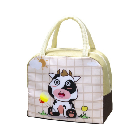 ✨TOATE PRODUSELE✨ - Geanta Termoizolanta pentru Copii, , 23x13x19 cm, Model Imprimeu Vacuta, din Folie de Aluminiu si Panza Oxford, Bej