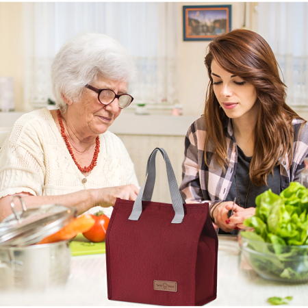 Geanta Termoizolanta Tip Bento Bag , Camping Cooler, Aluminiu, 22.5x13x25,5 cm, 3.3 L, Visiniu [4]