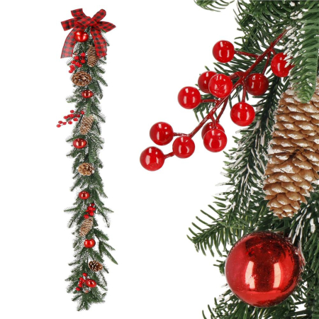Decoratiuni Craciun - Ghirlanda artificiala decorativa de Craciun, aspect inzapezit, 150 cm, ace 3D, verde