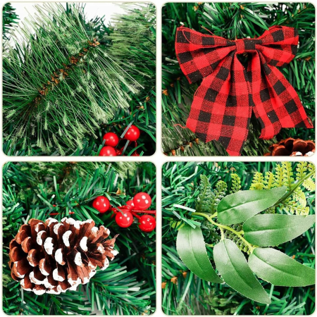 Ghirlanda decorativa Craciun cu funde rosii si conuri de brad, , 2,70 m, Verde [3]