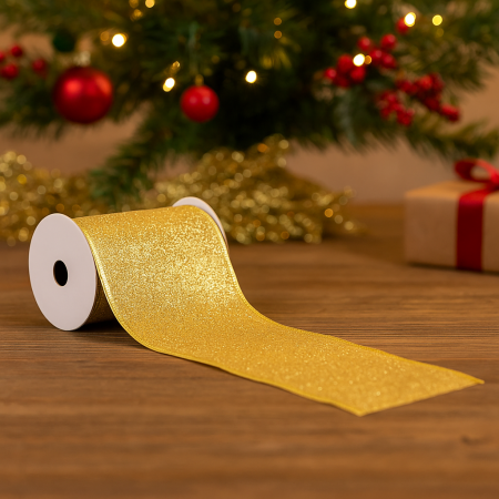 Ghirlanda decorativa panglica 12x500 cm, din PVC, aurie [2]