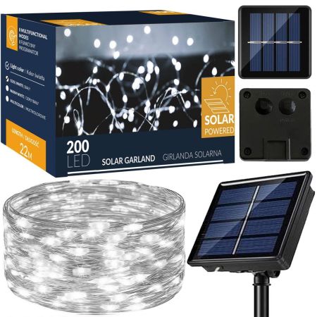 Ghirlanda luminoasa cu incarcare solara, 200 LED-uri, 22 metri, 8 functii, alb rece [2]