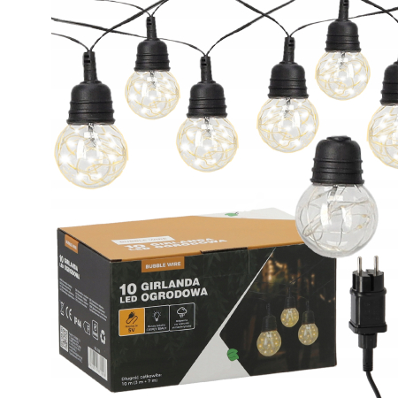 Ghirlanda luminoasa decorativa pentru exterior, alimentare la priza, 10 metri, 10 becuri LED cu iluminare calda 3000K, IP44 [4]