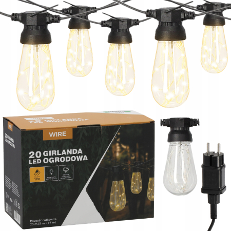 Ghirlanda luminoasa decorativa pentru exterior, alimentare la priza, 20 metri, 20 becuri LED cu iluminare calda 3000K, IP44 [4]