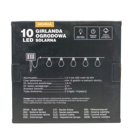 Ghirlanda luminoasa, LED, model Hemma, 10 becuri, 380cm, incarcare solara, lumina alb cald [6]