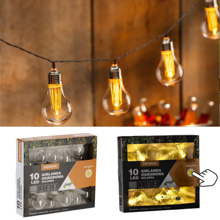 Ghirlanda luminoasa, LED, model Hemma, 10 becuri, 380cm, incarcare solara, lumina alb cald [4]