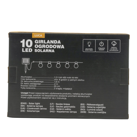 Ghirlanda luminoasa, LED, model Luca, 10 becuri, 380cm, incarcare solara, lumina alb rece [7]