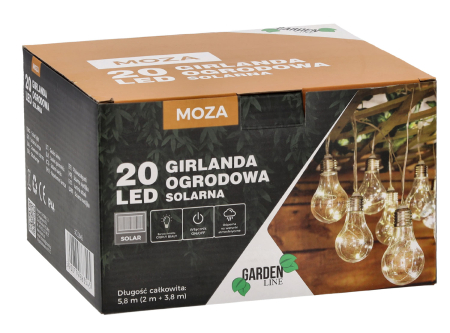 Ghirlanda luminoasa, LED, model Moza, 20 becuri, 580cm, incarcare solara, lumina alb cald [2]